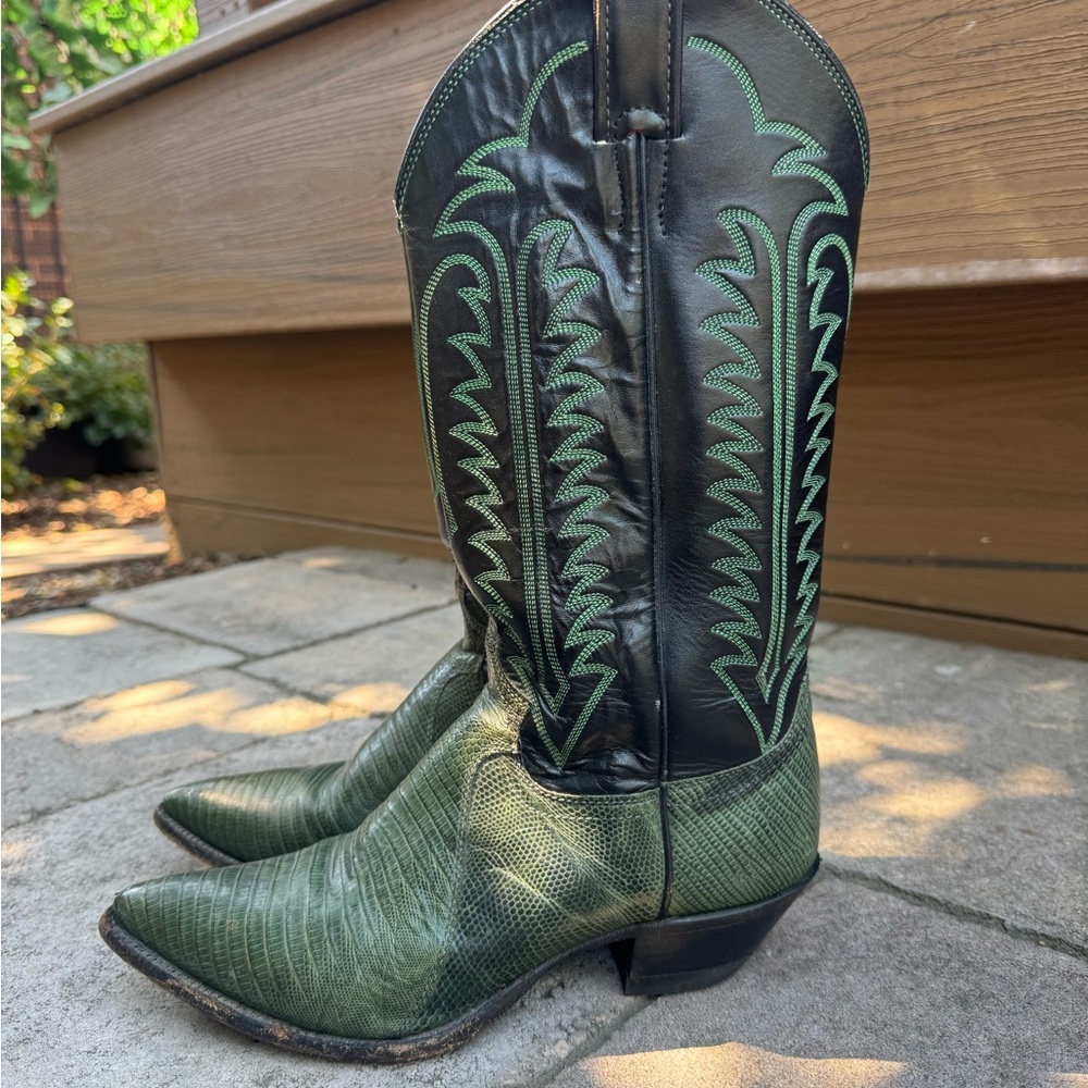 Vintage Green Lizard Justin Cowboy Boots